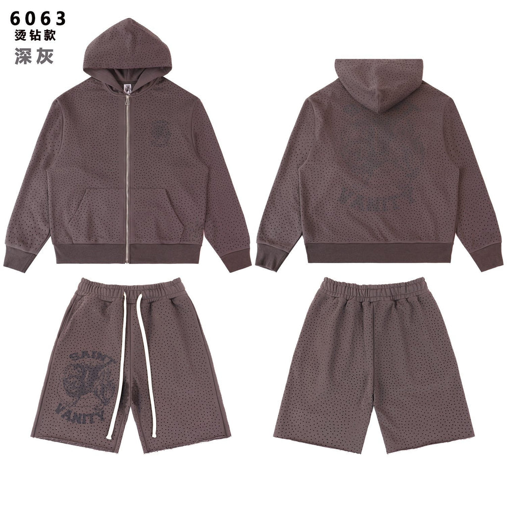 SAINT Vanity Rhinestone Zip Hoodie & Shorts Set