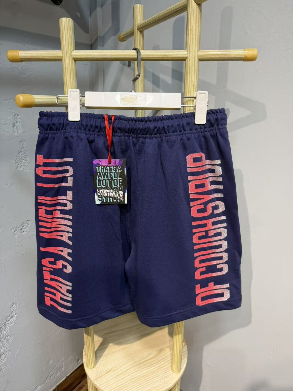 THAT'S A AWFUL LOT OF COUGH SYRUP Navy Graphic Shorts